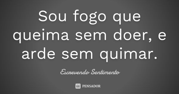 Sou fogo que queima sem doer, e arde sem quimar.... Frase de Escrevendo Sentimento.