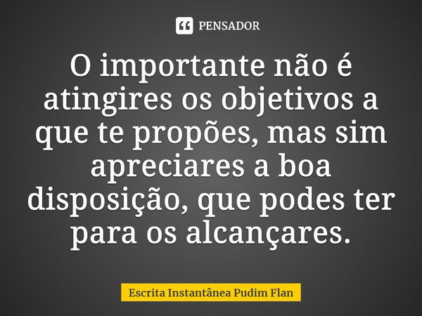 ⁠O importante não é atingires os objetivos a que te propões, mas sim apreciares a boa disposição, que podes ter para os alcançares.... Frase de Escrita Instantânea Pudim Flan.