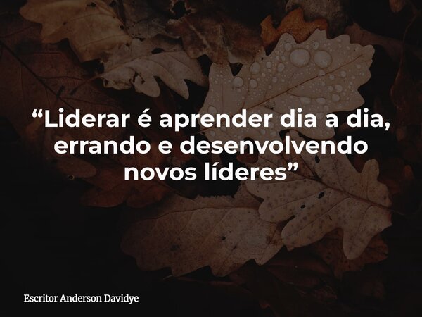“Liderar é aprender dia a dia, errando e desenvolvendo novos líderes”... Frase de Escritor Anderson Davidye.