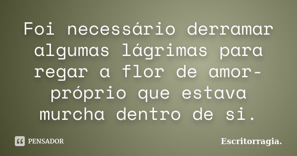 Foi necessário derramar algumas lágrimas para regar a flor de amor-próprio que estava murcha dentro de si.... Frase de Escritorragia..