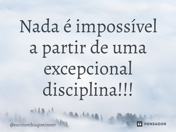 ⁠Nada é impossível a partir de uma excepcional disciplina!!!... Frase de escritorthiagowinner.