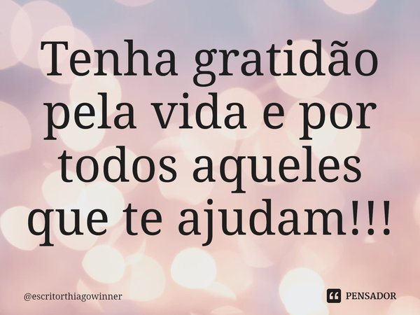 ⁠Tenha gratidão pela vida e por todos aqueles que te ajudam!!!... Frase de escritorthiagowinner.