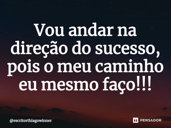 ⁠Vou andar na direção do sucesso, pois o meu caminho eu mesmo faço!!!... Frase de escritorthiagowinner.