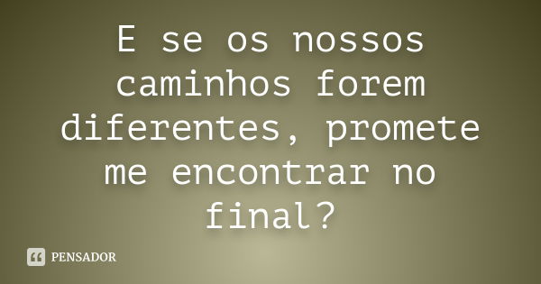 E se os nossos caminhos forem diferentes, promete me encontrar no final?... Frase de Autor desconhecido.