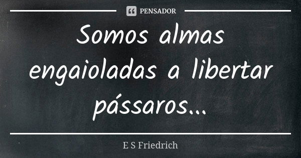 Somos almas engaioladas a libertar pássaros...... Frase de E S Friedrich.