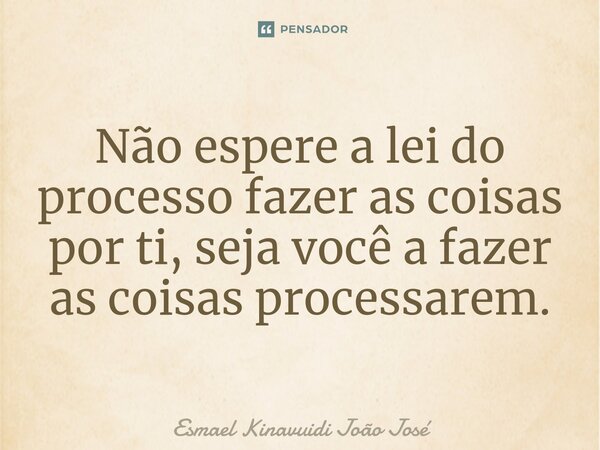 Não espere a lei do processo fazer as coisas por ti, seja você a fazer as coisas processarem.... Frase de Esmael Kinavuidi João José.