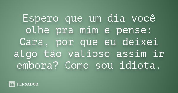 Espero que um dia você olhe pra mim e pense: Cara, por que eu deixei algo tão valioso assim ir embora? Como sou idiota.