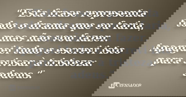 “Esta frase representa todo o drama que eu faria, mas não vou fazer. Apaguei tudo e escrevi isto para avisar à tristeza: adeus.”