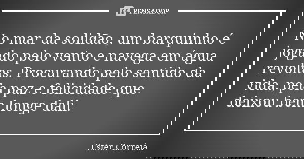 No mar da solidão, um barquinho é jogado pelo vento e navega em água revoltas. Procurando pelo sentido da vida, pela paz e felicidade que deixou bem longe dali.... Frase de Ester Correia.