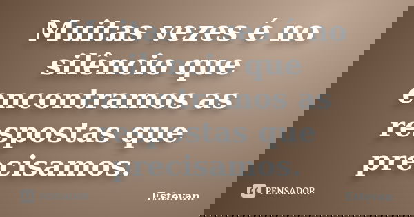 Muitas vezes é no silêncio que encontramos as respostas que precisamos.... Frase de Estevan.