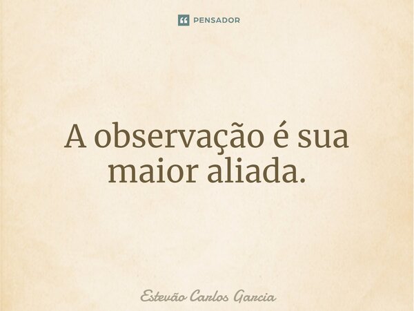 ⁠A observação é sua maior aliada.... Frase de Estevão Carlos Garcia.