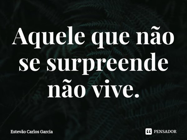⁠Aquele que não se surpreende não vive.... Frase de Estevão Carlos Garcia.