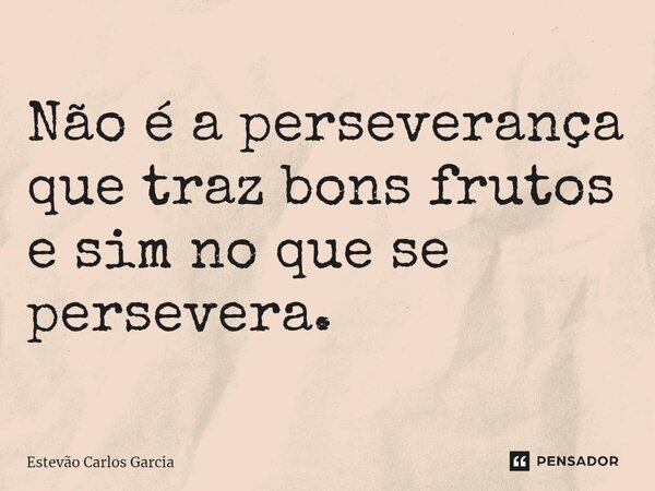 ⁠Não é a perseverança que traz bons frutos e sim no que se persevera.... Frase de Estevão Carlos Garcia.
