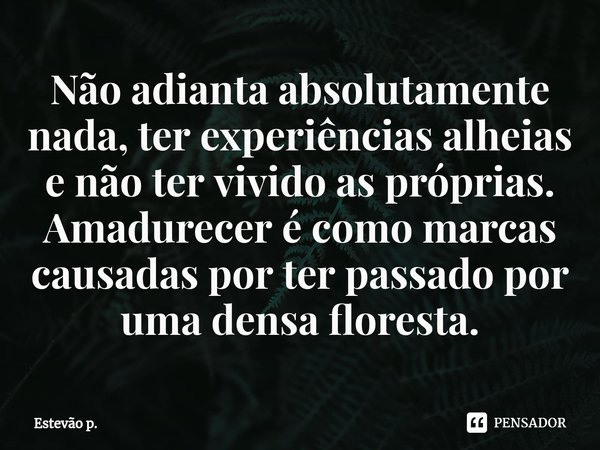 ⁠⁠Não adianta absolutamente nada, ter experiências alheias e não ter vivido as próprias.... Frase de Estevão P..