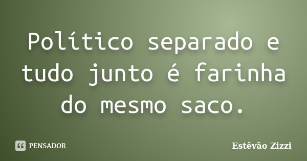 Político separado e tudo junto é farinha do mesmo saco.... Frase de Estêvão Zizzi.