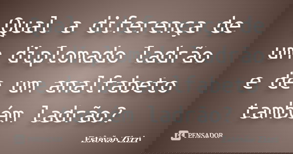 Qual a diferença de um diplomado ladrão e de um analfabeto também ladrão?... Frase de Estêvão Zizzi.