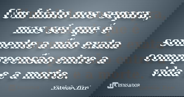 Um hiato nos separa, mas sei que é somente a não exata compreensão entre a vida e a morte.... Frase de Estêvão Zizzi.
