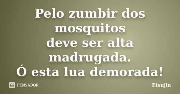 Pelo zumbir dos mosquitos
deve ser alta madrugada.
Ó esta lua demorada!... Frase de Etsujin.