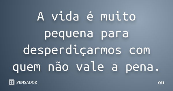 A vida é muito pequena para desperdiçarmos com quem não vale a pena.... Frase de Eu.