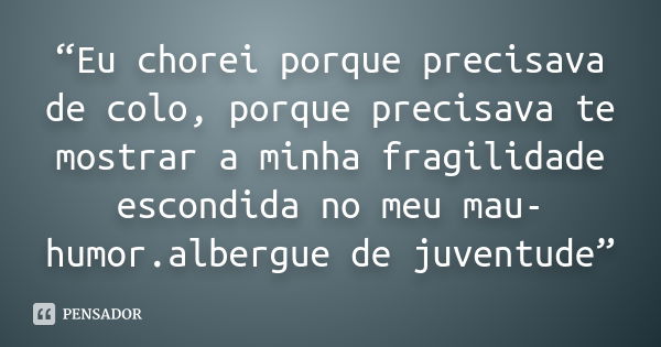 “Eu chorei porque precisava de colo, porque precisava te mostrar a minha fragilidade escondida no meu mau-humor.albergue de juventude”