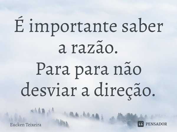 ⁠É importante saber a razão.
Para para não desviar a direção.... Frase de Eucken Teixeira.