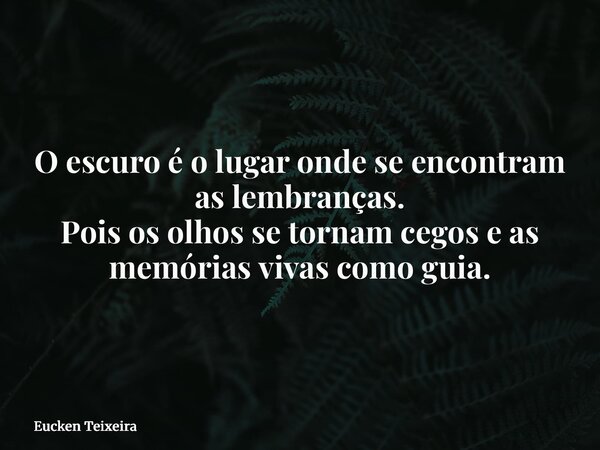 O escuro é o lugar onde se encontram as lembranças. Pois os olhos se tornam cegos e as memórias vivas como guia.... Frase de Eucken Teixeira.