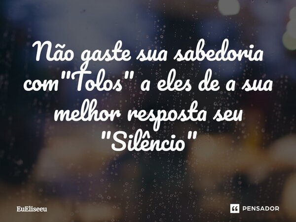 Não gaste sua sabedoria com "Tolos"⁠ a eles de a sua melhor resposta seu "Silêncio"... Frase de EuEliseeu.