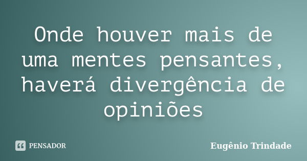 Onde houver mais de uma mentes pensantes, haverá divergência de opiniões... Frase de Eugênio Trindade.