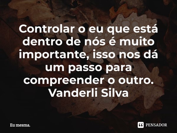⁠Controlar o eu que está dentro de nós é muito importante, isso nos dá um passo para compreender o outro. Vanderli Silva... Frase de Eu mesma..