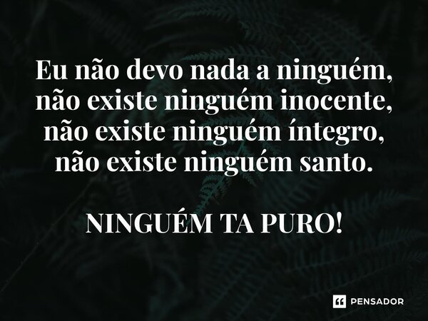⁠Eu não devo nada a ninguém, não existe ninguém inocente, não existe ninguém íntegro, não existe ninguém santo. NINGUÉM TA PURO!