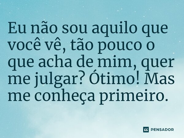 Eu não sou aquilo que você vê, tão pouco o que acha de mim, quer me julgar? Ótimo! Mas me conheça primeiro.⁠