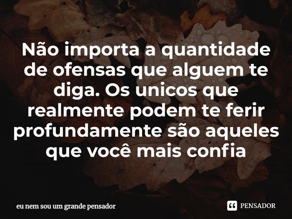 Não importa a quantidade de ofensas que alguém te diga. Os únicos que realmente podem te ferir profundamente são aqueles que você mais confia... Frase de eu nem sou um grande pensador.