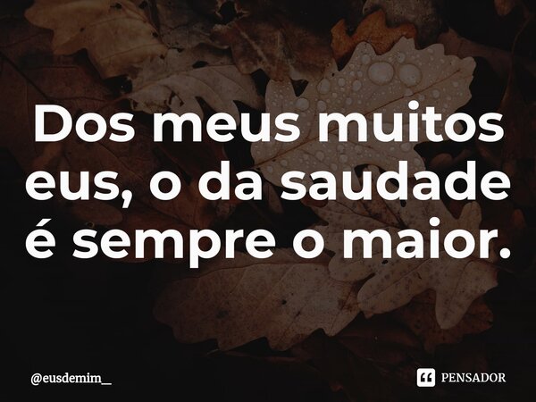 ⁠Dos meus muitos eus, o da saudade é sempre o maior.... Frase de eusdemim_.