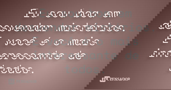 Eu sou boa em desvendar mistérios. E você é o mais interessante de todos.