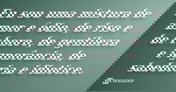 Eu sou uma mistura de amor e ódio, de riso e de choro, de gentileza e ignorância, de sabedoria e idiotice.