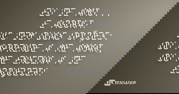 EU TE AMO... E AGORA? VC TEM DUAS OPÇÕES: OU APRENDE A ME AMAR, OU ME ENSINA A TE ESQUECER!