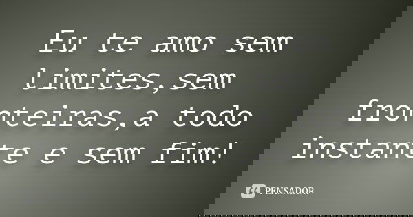 Eu te amo sem limites,sem fronteiras,a todo instante e sem fim!