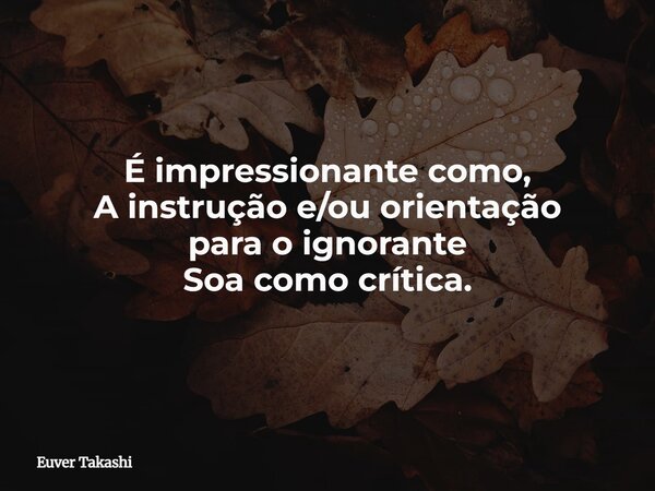 É impressionante como, A instrução e/ou orientação para o ignorante Soa como crítica.... Frase de Euver Takashi.