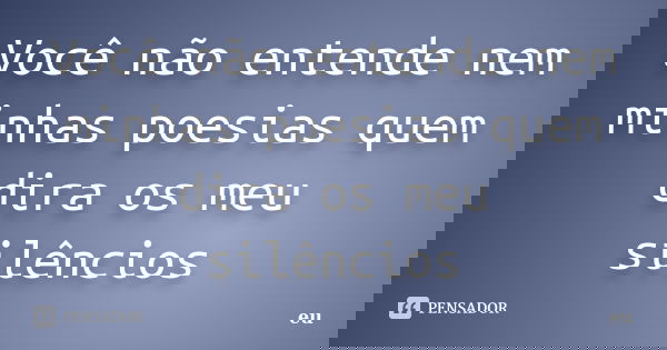 Você não entende nem minhas poesias quem dira os meu silêncios... Frase de Eu.