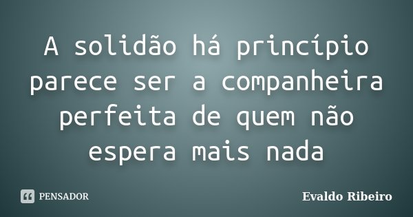A solidão há princípio parece ser a companheira perfeita de quem não espera mais nada... Frase de Evaldo Ribeiro.