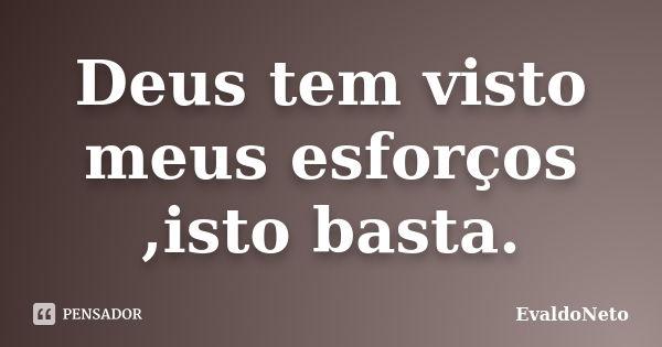 Deus tem visto meus esforços ,isto basta.... Frase de EvaldoNeto.