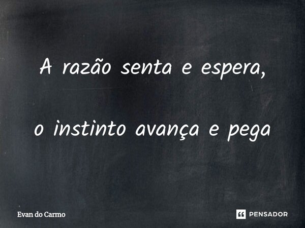 A razão senta e espera, o instinto avança e pega... Frase de Evan do carmo.