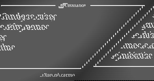 Conheço ricos, que têm penas e bicos, mas a alma é plástica.... Frase de EVAN DO CARMO.