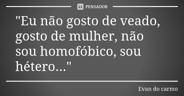 "Eu não gosto de veado, gosto de mulher, não sou homofóbico, sou hétero..."... Frase de Evan do Carmo.