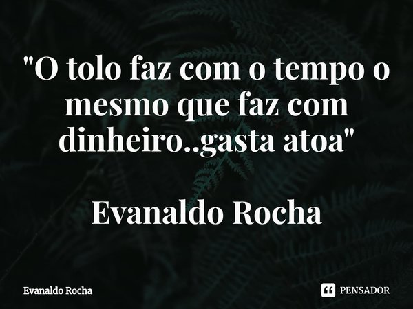 "⁠O tolo faz com o tempo o mesmo que faz com dinheiro..gasta atoa" Evanaldo Rocha... Frase de Evanaldo Rocha.