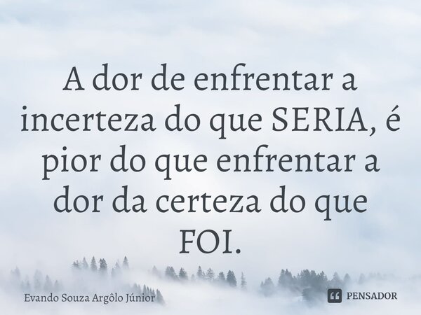 ⁠A dor de enfrentar a incerteza do que SERIA, é pior do que enfrentar a dor da certeza do que FOI.... Frase de Evando Souza Argôlo Júnior.