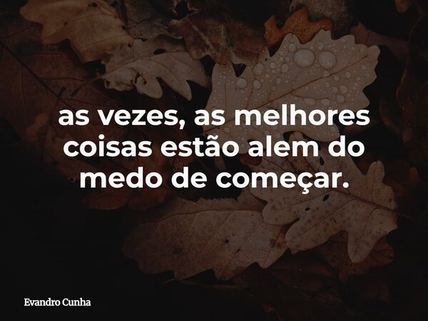 as vezes, as melhores coisas estão alem do medo de começar.... Frase de Evandro Cunha.
