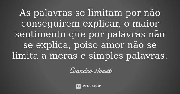 As palavras se limitam por não conseguirem explicar, o maior sentimento que por palavras não se explica, poiso amor não se limita a meras e simples palavras.... Frase de Evandro Horstt.