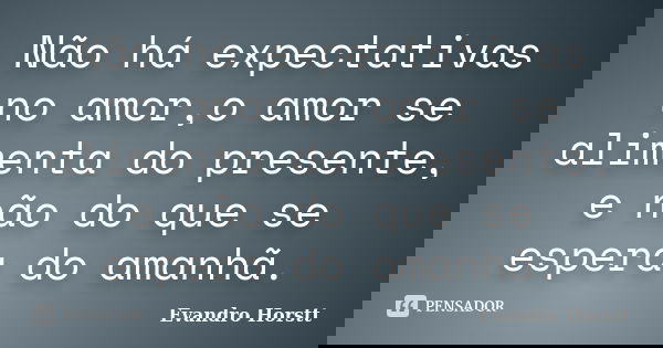 Não há expectativas no amor,o amor se alimenta do presente, e não do que se espera do amanhã.... Frase de Evandro Horstt.