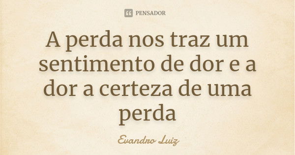 A perda nos traz um sentimento de dor e a dor a certeza de uma perda... Frase de Evandro Luiz.